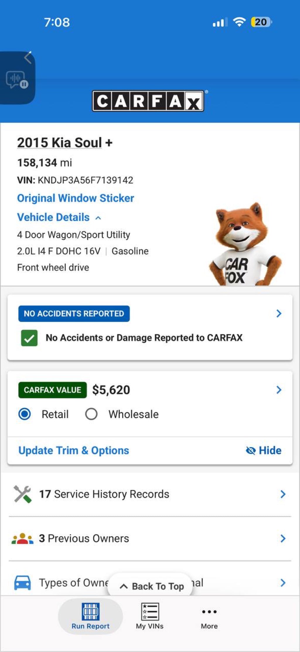 Carfax report - 2015 Kia Soul +